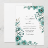 Invitation Mariage Floral Impressionniste Sarcelle (Devant / Derrière)