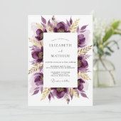 Invitation Mariage Floral Impressionniste Violet Foncé (Debout devant)