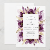 Invitation Mariage Floral Impressionniste Violet Foncé (Devant / Derrière)