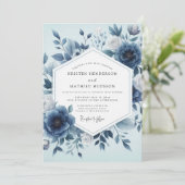 Invitation Mariage Floral Indigo Éthéré (Debout devant)