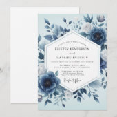 Invitation Mariage Floral Indigo Éthéré (Devant / Derrière)