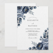 Invitation Mariage Floral Indigo Humeur (Devant / Derrière)
