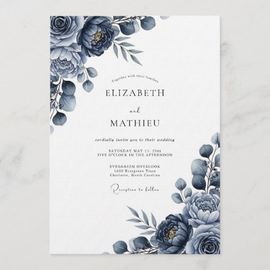 Invitation Mariage Floral Indigo Humeur (Devant)