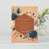 Invitation Mariage Floral Indigo Orange Brûlé (Debout devant)