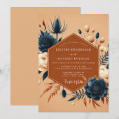 Invitation Mariage Floral Indigo Orange Brûlé (Devant / Derrière)