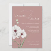 Invitation Mariage Floral Initiales Orchidée Blanche Rose Pou (Devant)