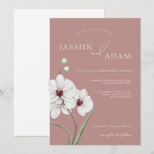 Invitation Mariage Floral Initiales Orchidée Blanche Rose Pou