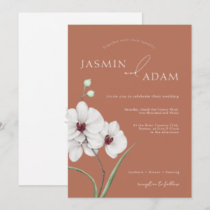 Invitation Mariage Floral Initiales Orchidée Blanche Terracot