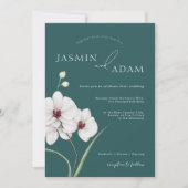 Invitation Mariage floral initiales orchidée blanche vert éme (Devant)