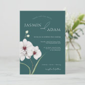 Invitation Mariage floral initiales orchidée blanche vert éme (Debout devant)