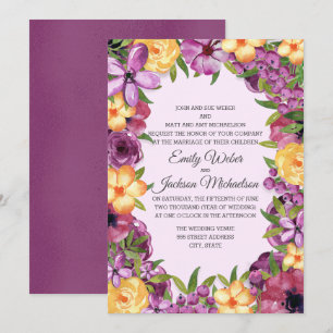 Invitation Mariage floral iridescent tons de joaillerie viole