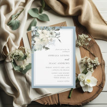 Mariage Floral Ivoire Bleu Poussiéreux Élégant Cla