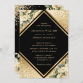 Invitation Mariage floral ivoire Confetti en or noir géométri (Devant / Derrière)