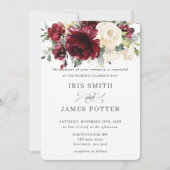 Invitation Mariage floral ivoire de Bourgogne classique (Devant)