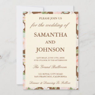 Invitation Mariage Floral Ivoire Vintage Brun Moderne