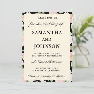 Invitation Mariage Floral Ivoire Vintage Noir Moderne