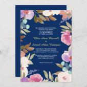 Invitation Mariage Floral Jardin Bleu Marine (Devant / Derrière)