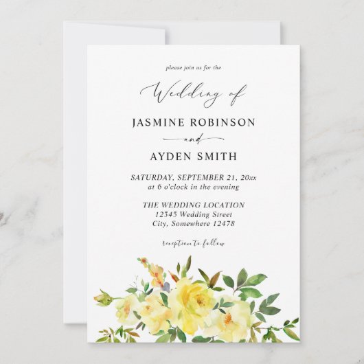 Invitation Mariage floral jaune (Devant)