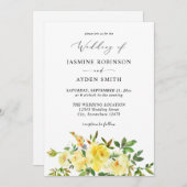 Invitation Mariage floral jaune (Devant / Derrière)