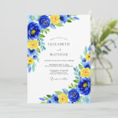 Invitation Mariage Floral Jaune Bleu (Debout devant)