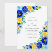 Invitation Mariage Floral Jaune Bleu (Devant / Derrière)