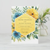 Invitation Mariage Floral Jaune Bleu Caprice (Debout devant)
