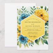 Invitation Mariage Floral Jaune Bleu Caprice (Devant / Derrière)
