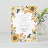 Invitation Mariage floral jaune bleu tournesol moderne (Debout devant)
