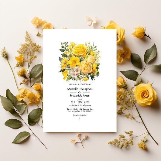 Invitation Mariage Floral Jaune Clair