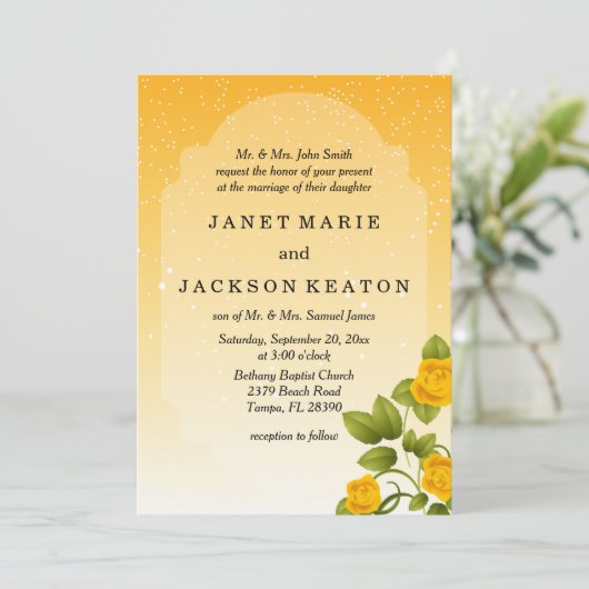 Invitation Mariage floral jaune de gradient (Debout devant)