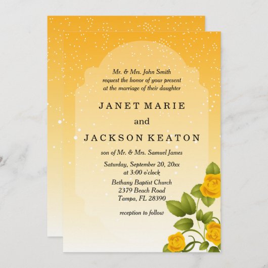 Invitation Mariage floral jaune de gradient (Devant / Derrière)