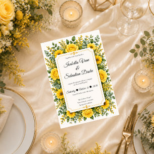 Invitation Mariage Floral Jaune Élégant