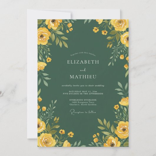 Invitation Mariage Floral Jaune en Forêt (Devant)