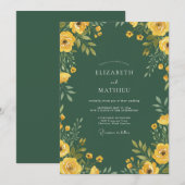Invitation Mariage Floral Jaune en Forêt (Devant / Derrière)
