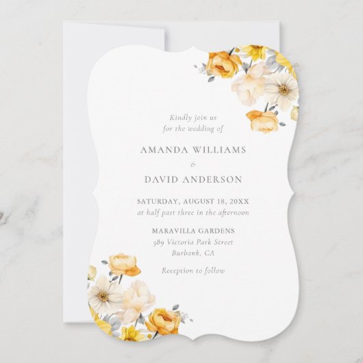 Invitation Mariage floral Jaune et Pêche (Devant)