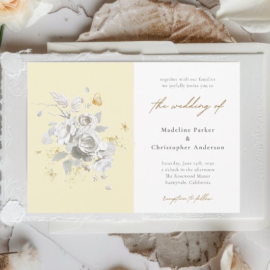 Invitation Mariage floral jaune moderne