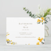 Invitation Mariage floral jaune moderne Enregistrer la date (Debout devant)