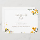 Invitation Mariage floral jaune moderne Enregistrer la date (Devant / Derrière)
