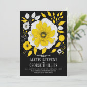 Invitation Mariage Floral jaune noir moderne (Debout devant)