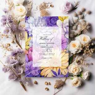 Invitation Mariage floral jaune pâle, lavande et argent