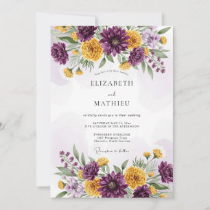 Invitation Mariage Floral Jaune Prune Éblouissant
