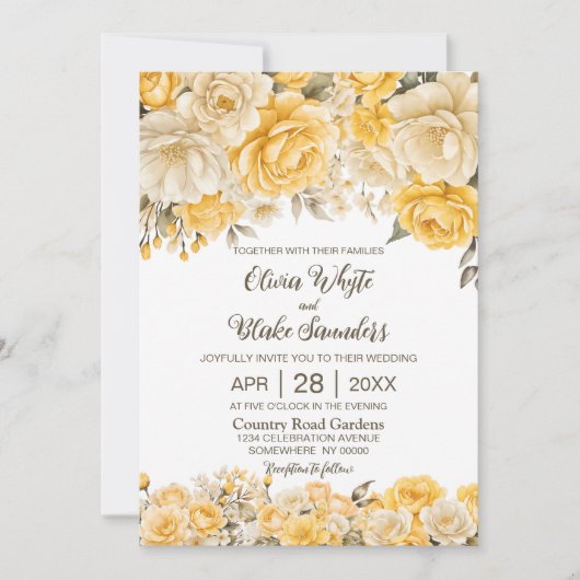 Invitation Mariage floral jaune rustique (Devant)