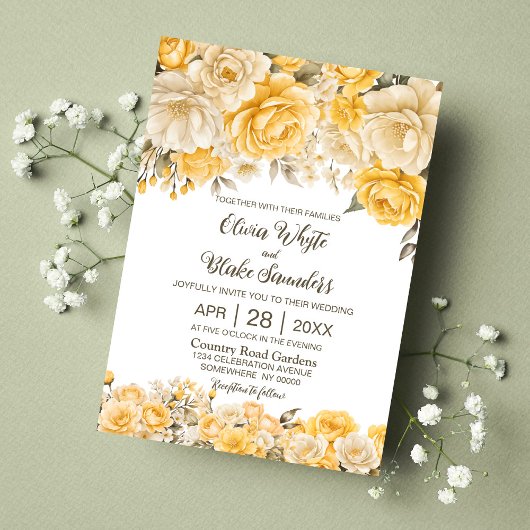 Invitation Mariage floral jaune rustique