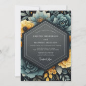 Invitation Mariage Floral Jaune Sarcelle (Devant)