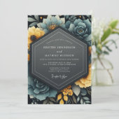 Invitation Mariage Floral Jaune Sarcelle (Debout devant)