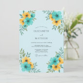 Invitation Mariage Floral Jaune Sarcelle (Debout devant)