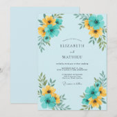 Invitation Mariage Floral Jaune Sarcelle (Devant / Derrière)