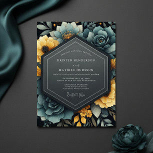 Invitation Mariage Floral Jaune Sarcelle