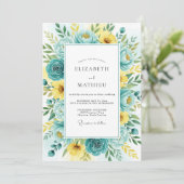 Invitation Mariage Floral Jaune Sarcelle (Debout devant)