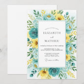 Invitation Mariage Floral Jaune Sarcelle (Devant / Derrière)